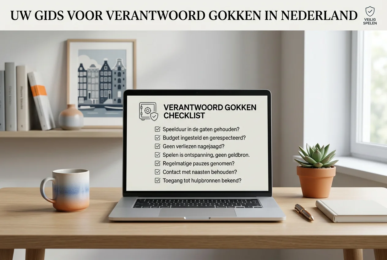 Rustige werktafel met Nederlandse controlepunten rond online gokken